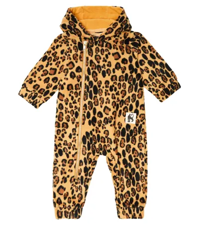 Mini Rodini Babies' Leopard-print Hooded Romper In Brown