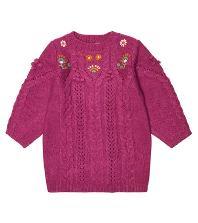 Louise Misha Kids' Rejana Embroidered Sweater Dress In Raspberry