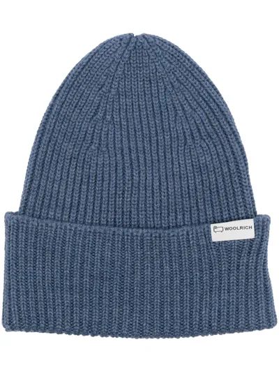 Woolrich Ribbed-knit Wool Beanie In Grey Blue