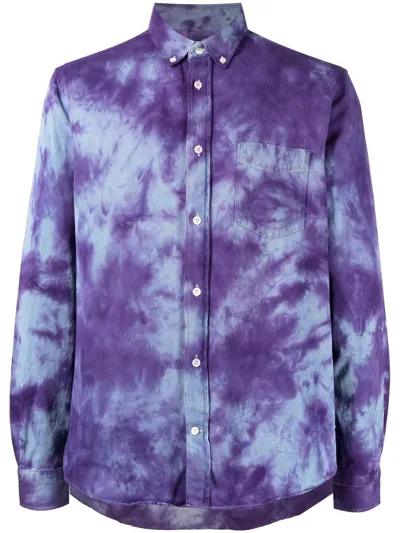 Stain Shade Long-sleeve Tie-dye Shirt In Blue