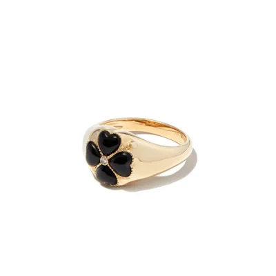 Yvonne Léon 9kt Yellow Gold Floral Black Onyx And Diamond Signet Ring