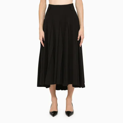 Prada Long Black Pleated Wool Skirt