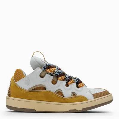 Lanvin White/ocher Leather Curb Sneakers