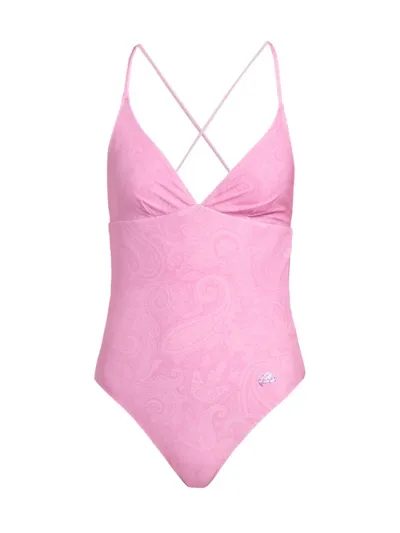 Etro Paisley One-piece Swimsuit In Peach Pink