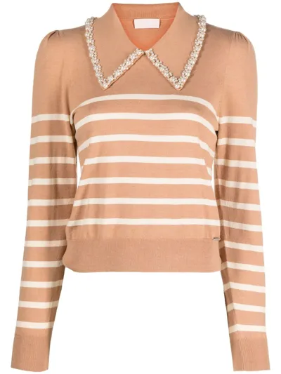 Liu •jo Striped Polo Jumper In Neutrals