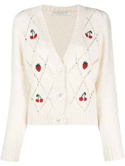 Alessandra Rich Embellished Embroidered Pointelle-knit Alpaca-blend Cardigan In White