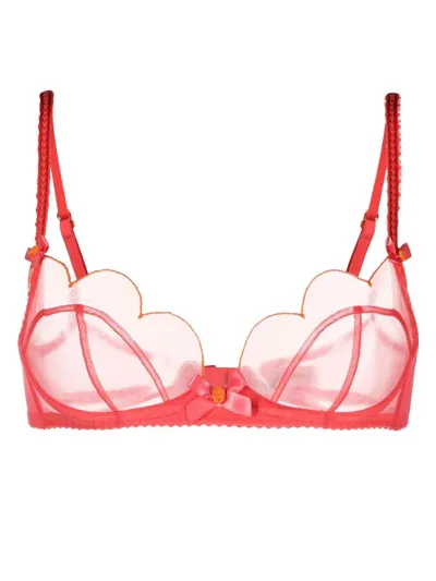 Agent Provocateur Lorna Bow-embellished Embroidered Tulle Underwired Soft-cup Bra In Coral Orange