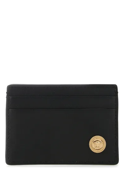 Versace Black Leather Card Holder  Nd  Uomo Tu