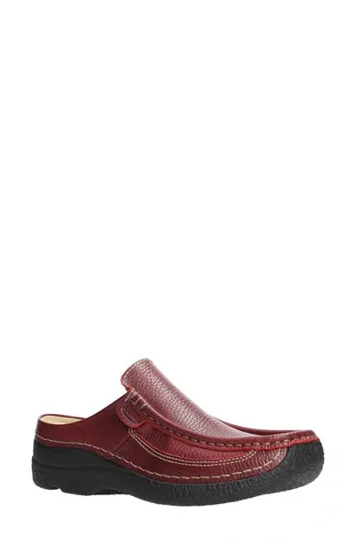 Wolky Roll Slide Mule In Red Printed Leather