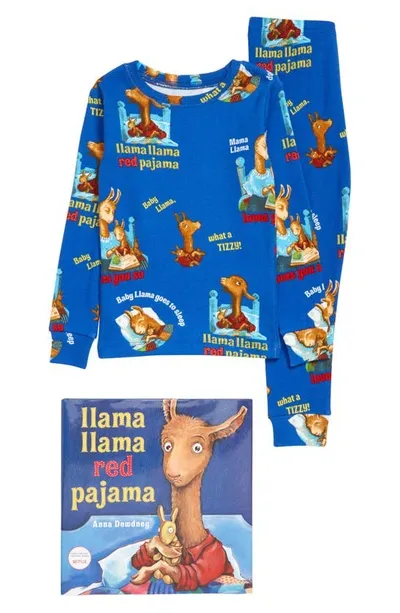 Books To Bed Kids' 'llama Llama Red Pajama' Fitted Two-piece Pajamas & Book Set In Blue