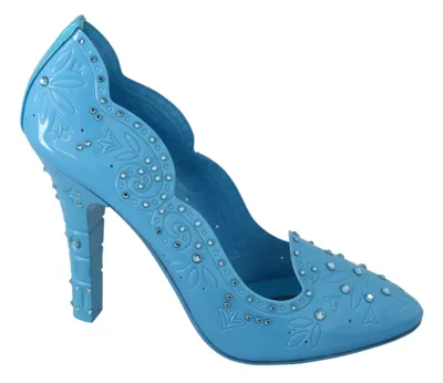 Dolce & Gabbana Blue Crystal Floral Cinderella Heels Shoes