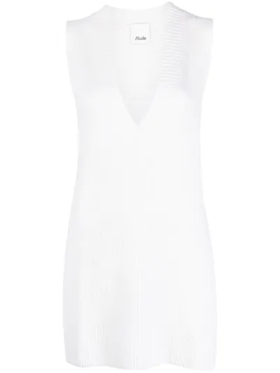 Allude V-neck Ribbed-knit Top In Weiss