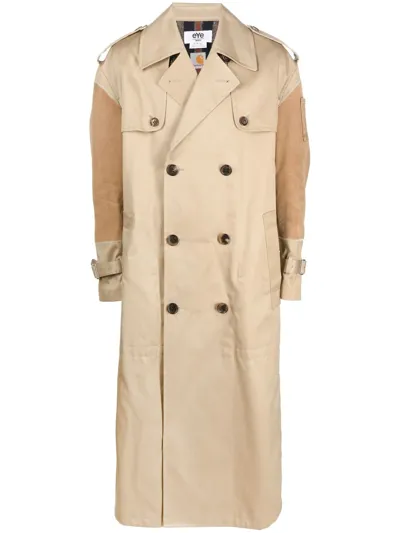 Junya Watanabe Men Deconstructed Carpenter Trench Coat In Beige X Brown