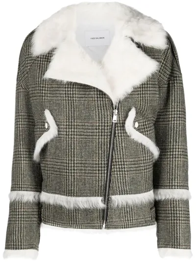 Yves Salomon Houndstooth-pattern Biker Jacket In Nude