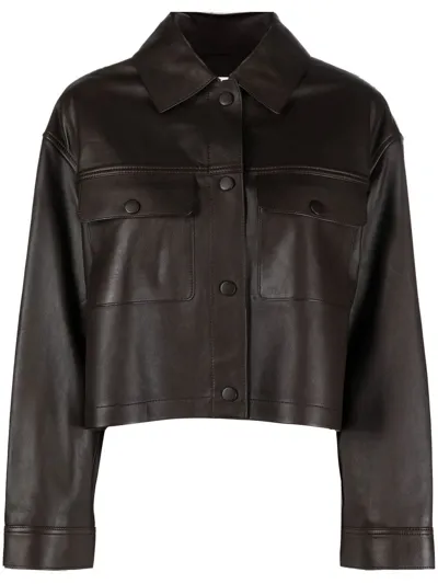 Yves Salomon Cropped Shirt Jacket In Braun