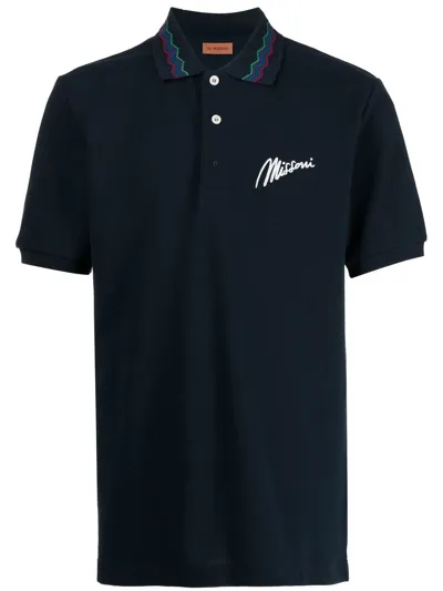 Missoni Embroidered Logo Polo T-shirt In Blau