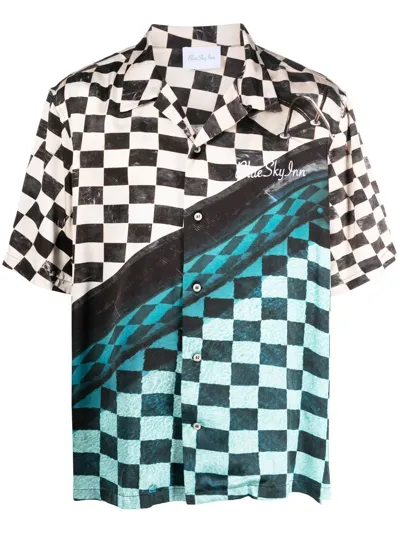 Blue Sky Inn Geometric-print Short-sleeve Shirt In Check Print