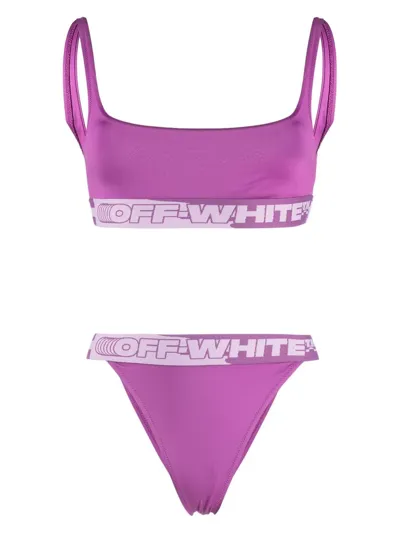 Off-white Banded-logo Bikini Set In Fuschia