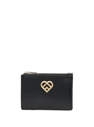 Furla Logo Plaque Zipped Wallet In Black