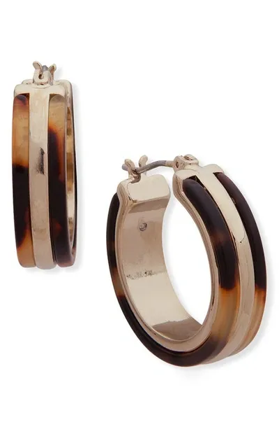 Laurèn Stripe Tortoise Pattern Hoop Earrings In Brown