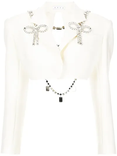 Area Crystal-embellished Cropped Blazer In Ivory