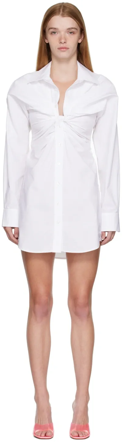 Alexander Wang T Ruched Cotton-poplin Mini Shirt Dress In White