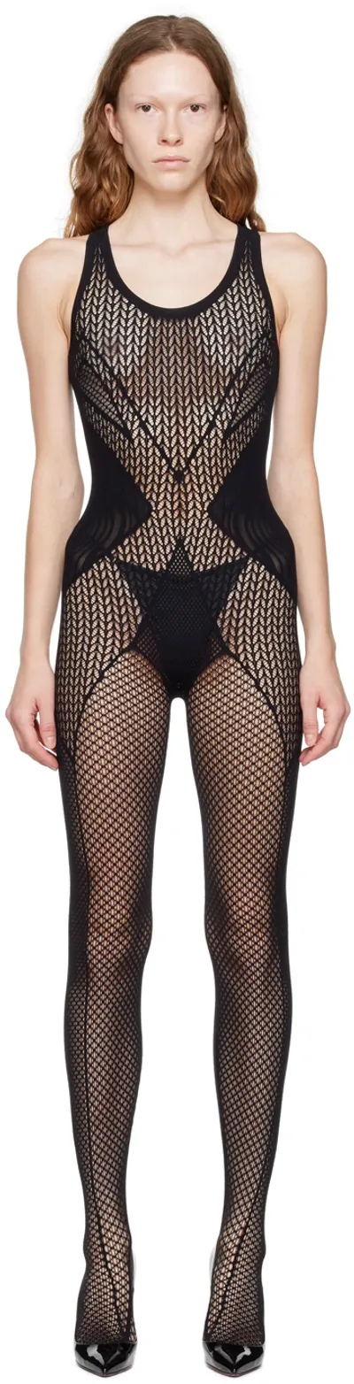 Wolford Black Romance Net Jumpsuit In Nero