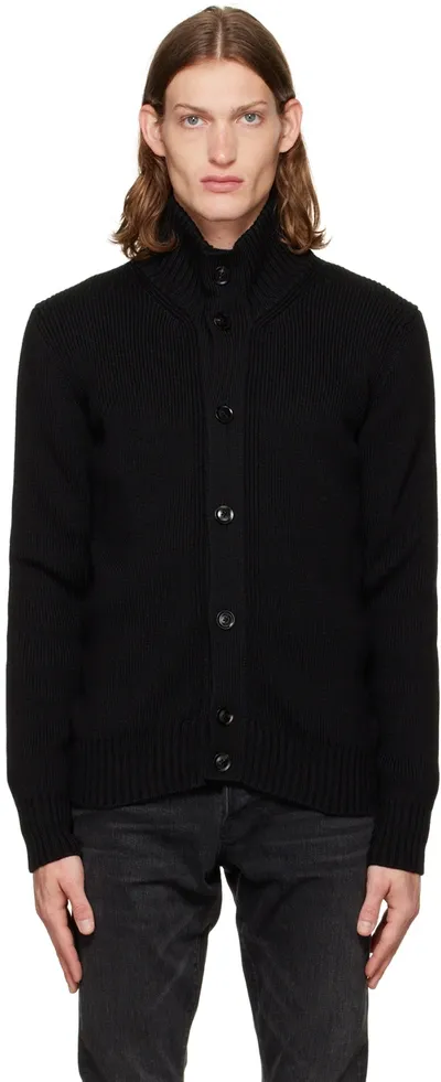 Tom Ford Ribbed-knit Shawl-lapel Cardigan In Black