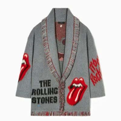 Alanui The Rolling Stones Brushed Wool Cardigan In Grey,multi