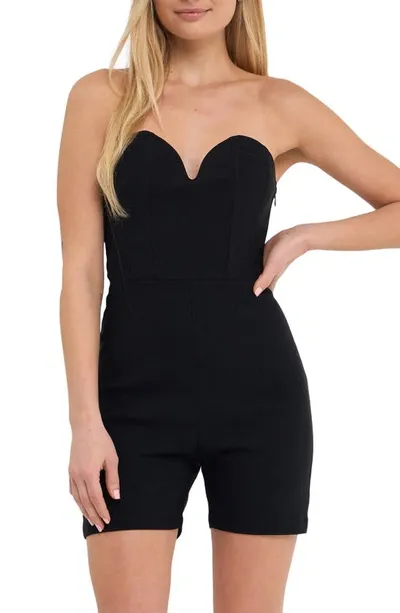 Grey Lab Strapless Bustier Romper In Black