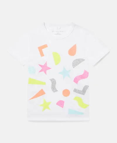 Stella Mccartney Kids' Glitter Printed Cotton T-shirt In White