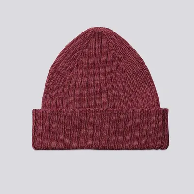 Asket The Ribbed Wool Beanie Burgundy