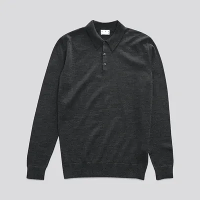 Asket The Merino Wool Polo Charcoal Melange