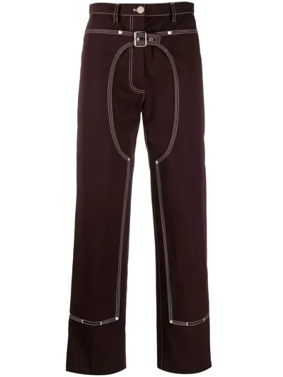 Stella Mccartney Contrast-stitch Straight-leg Trousers In Brown