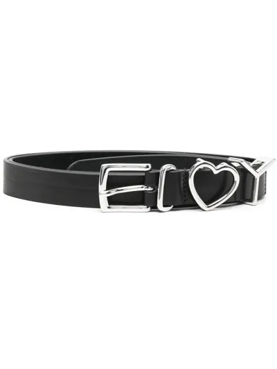 Y/project Logo-buckle Leather Belt In Black/silver