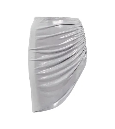 Norma Kamali Asymmetric Ruched Stretch-lamé Mini Skirt In Pearl