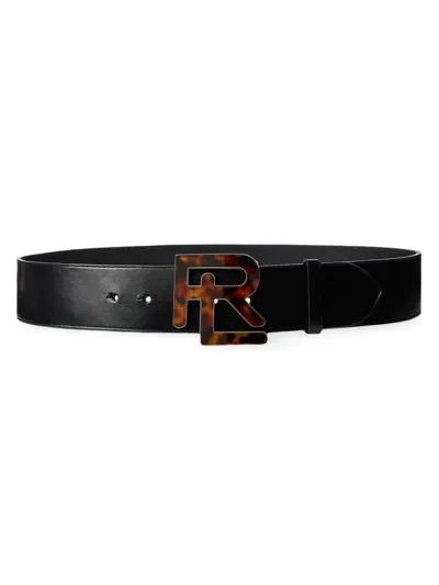 Ralph Lauren Stacked Rl Leather Belt In Black