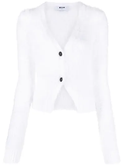 Msgm Long-sleeve Button-fastening Cardigan In Weiss