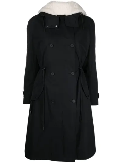 Yves Salomon Shearling Parka Coat In Black