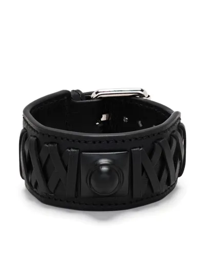 Etro Crown Me Leather Bracelet In Schwarz