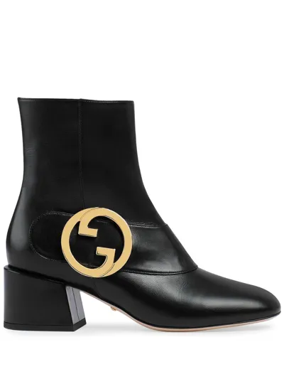 Gucci Blondie Logo-plaque Ankle Boots In Neutral