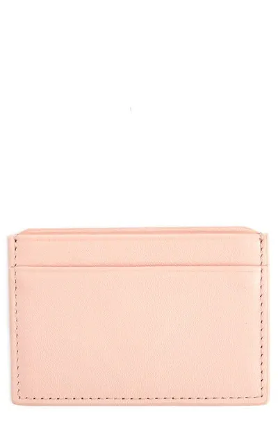 Royce New York Personalized Rfid Leather Card Case In Light Pink- Silver Foil