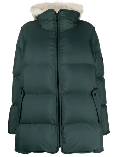 Yves Salomon Puffer Technical Fabric Lamb Coat In Green