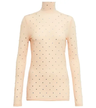 Rabanne Rhinestone Long-sleeved Top In Beige