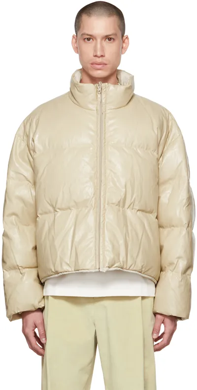 Amomento Beige Grained Faux-leather Down Jacket