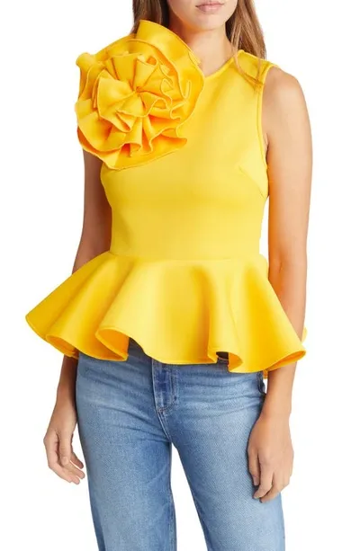 Nikki Lund Coco Sleeveless Peplum Top In Yellow