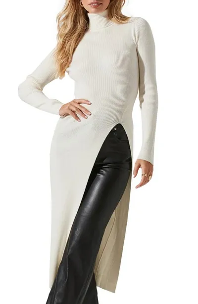 Astr High Slit Turtleneck Sweater In Cream