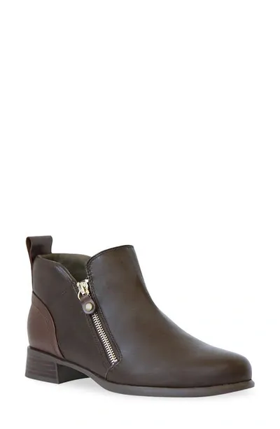 Munro Neko Zip Bootie In Chocolate Tumbed Calf Leather