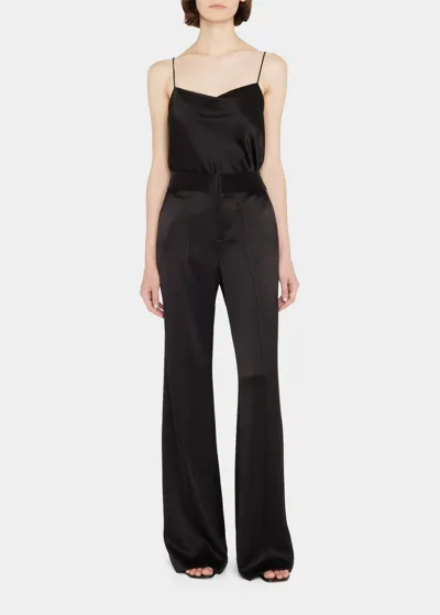 Alice And Olivia Dylan Satin High-rise Wide-leg Pants In Black