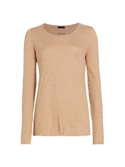 Atm Anthony Thomas Melillo Destroyed Wash Long-sleeve Slub Jersey Tee In Camel